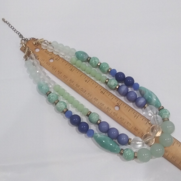 Mint Green and Blue Beaded Two-Strand Chunky Beaded Necklace - Picture 6 of 9